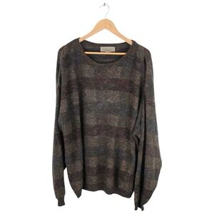 Vintage 90s Textured Sweater Striped Pattern Brown Crewneck Mens Size XXL